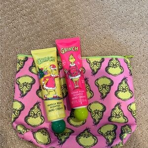 Grinch Scented Hand Cream Set with Pink Grinch Pouch - Pink & Yellow- new